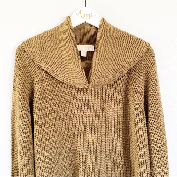 MICHAEL Michael Kors Waffle Knit Olive Brown Cowl Neck Women’s Sweater Large XL - Picture 3 of 14